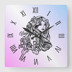 Virgo Die Jungfrau Zodiac Lila Quadratische Wanduhr