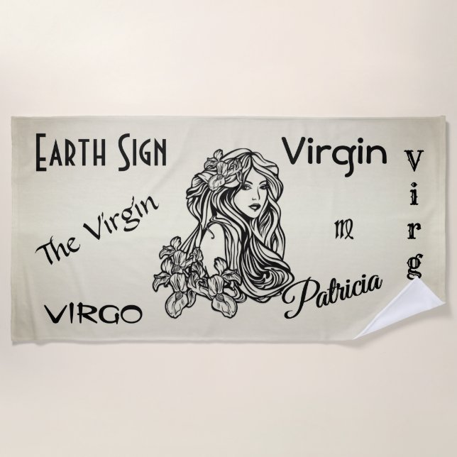 Virgo Die Jungfrau Zodiac Personal Gold Strandtuch (Vorderseite)