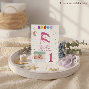 Virgo First Birthday Gold, Balloons und Foto Einladung