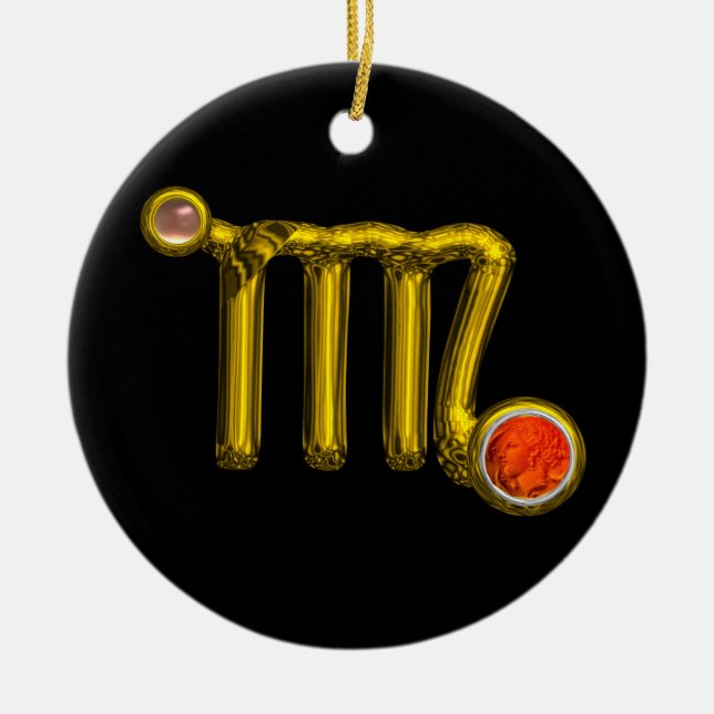 VIRGO/GOLD ZODIAC SIGN JEWEL ORANGE AGATE, schwarz Keramikornament (Vorne)