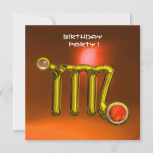 VIRGO GOLD ZODIAC SIGN JEWEL ORANGE BIRTHDAY PARTE EINLADUNG