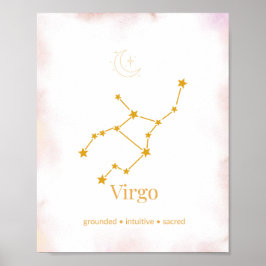Virgo Gold Zodiac Wall Art – Celestial Constellati Poster