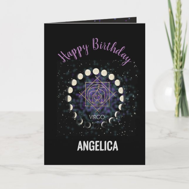 Virgo Happy Birthday Gold Sign & Constellation Karte (Vorderseite)