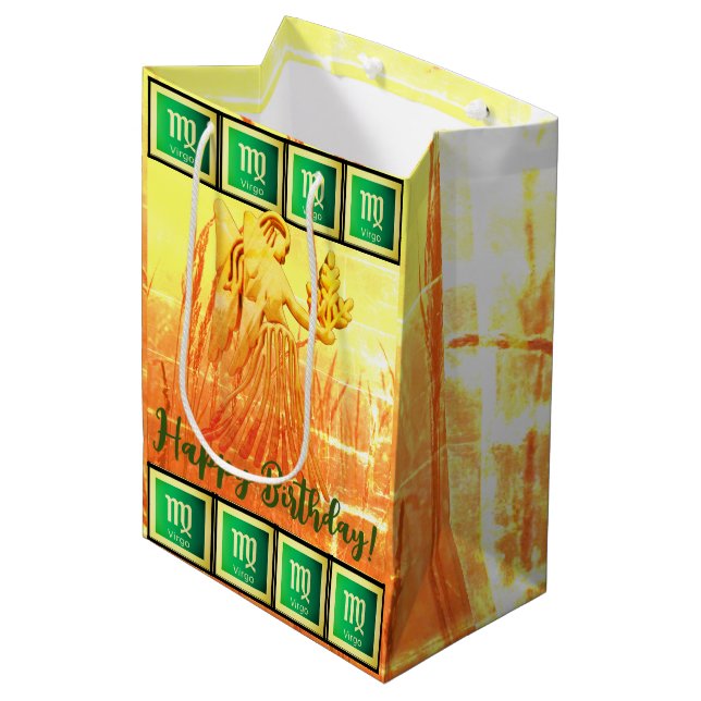 Virgo - Happy Birthday Medium Geschenktasche Mittlere Geschenktüte (Vorderseite Schrägansicht)