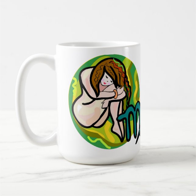 Virgo im Stil der 70er Jahre mit Symbol Kaffeetasse (Links)