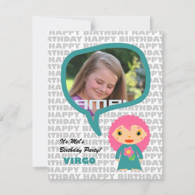 Virgo Kids Party Einladung mit Foto (Vorderseite)