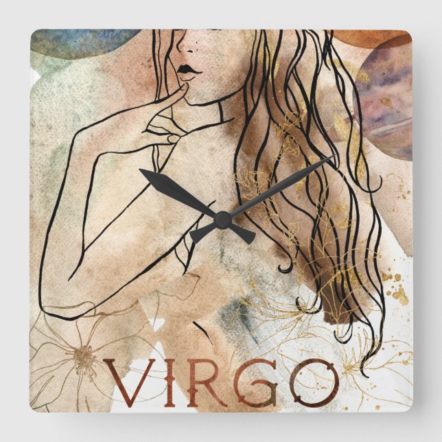 Virgo Maiden Earth sign astrological symbol gold  Quadratische Wanduhr (Vorderseite)
