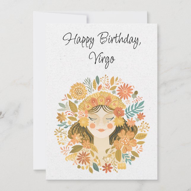 Virgo Maiden Zodiac Boho Birthday Flat Card (Vorderseite)
