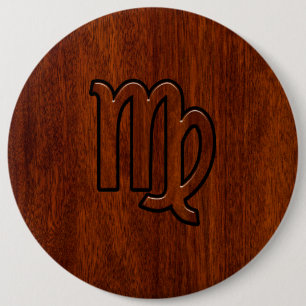 Virgo-Schild im Mahagoni-Holzstil Button