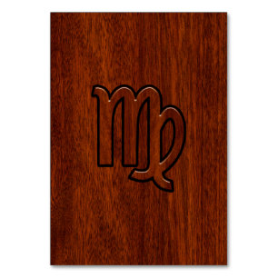 Virgo-Schild im Mahagoni-Holzstil Tischnummer