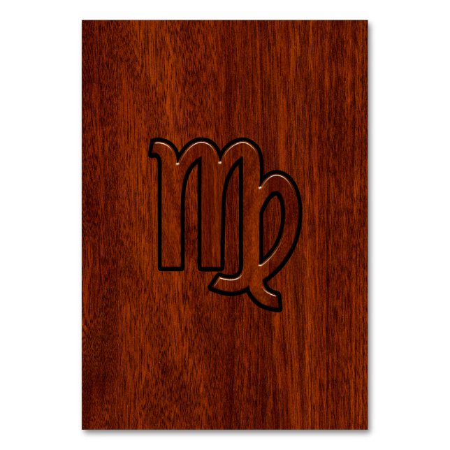 Virgo-Schild im Mahagoni-Holzstil Tischnummer (Vorderseite)