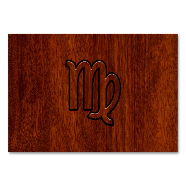 Virgo-Schild im Mahagoni-Holzstil Tischnummer (Vorderseite)