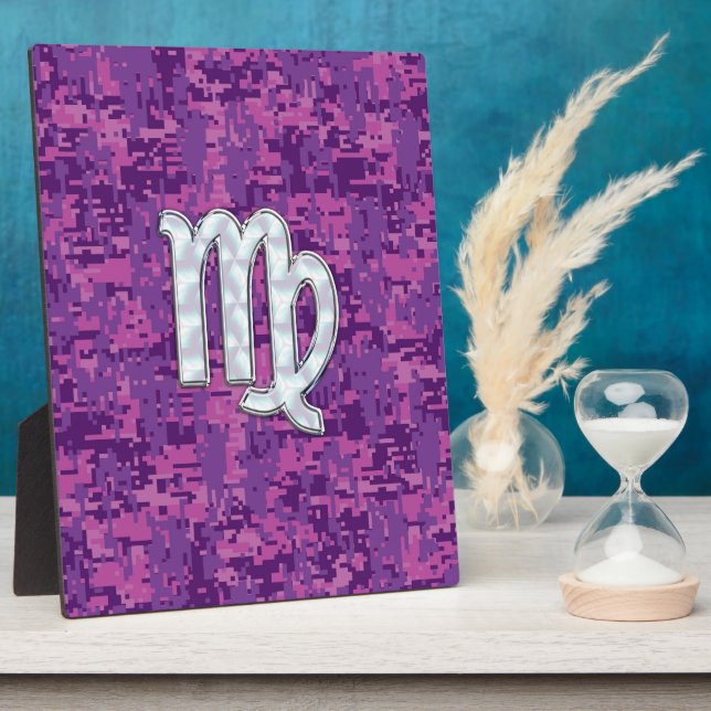 Virgo Sign auf Pink Fuchsia Digital Camouflage Fotoplatte (Seite)