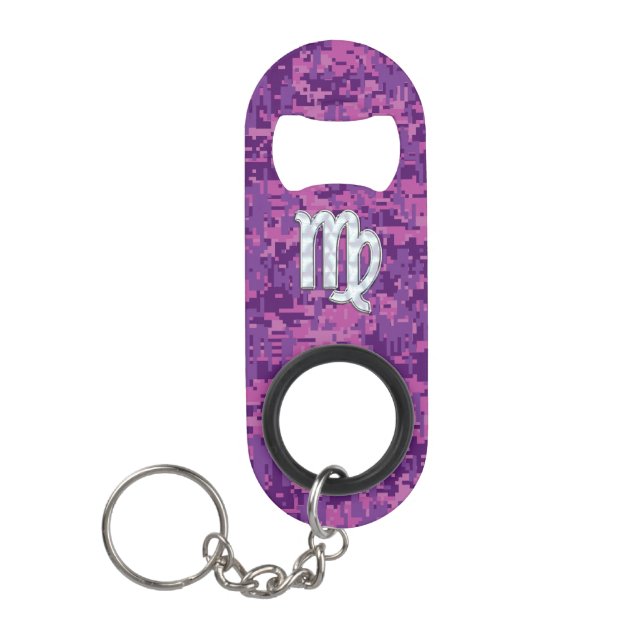 Virgo Sign auf Pink Fuchsia Digital Camouflage Schlüsselanhängerflaschenöffner (Vorderseite)