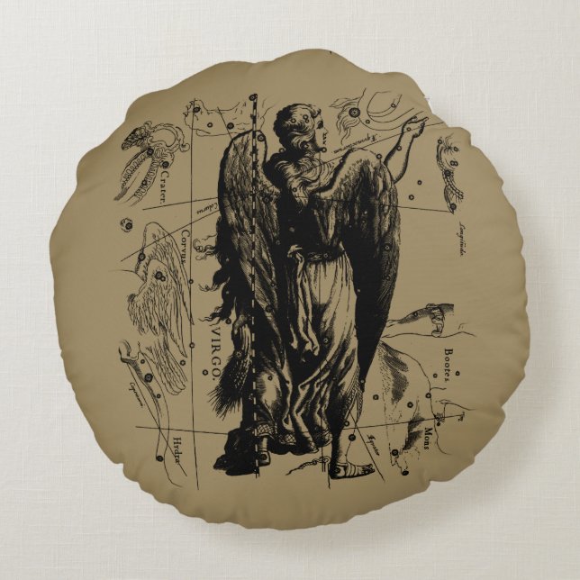 Virgo Sign Constellation Hevelius 1690 Rundes Kissen (Rückseite)