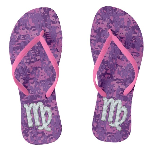 Virgo Sign Pink Fuchsia Digital Camouflage Style Flip Flops (Fußbett)