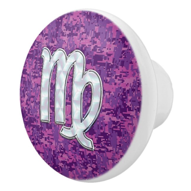 Virgo Sign Pink Fuchsia Digital Camouflage Style Keramikknauf (Rechts)