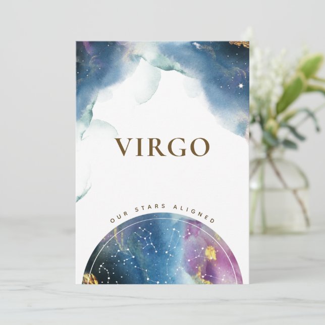 Virgo Tischnummer Signieren Celestial Watercolor C (Stehend Vorderseite)