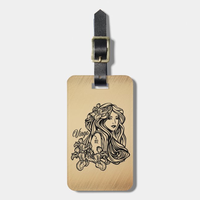 Virgo Zodiac Antique Look Gepäckanhänger (Vorderseite vertikal)