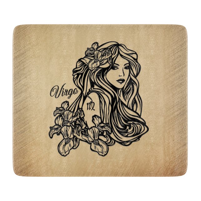 Virgo Zodiac Antique Look Glass Schneidebrett (Vorderseite)