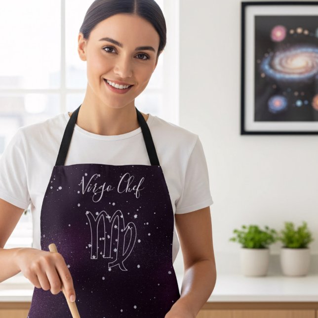 Virgo Zodiac Astrologie Lila Galaxie Schürze (It's Virgo Season! Keep your clothes nice & clean when you're in the kitchen with this purple apron)