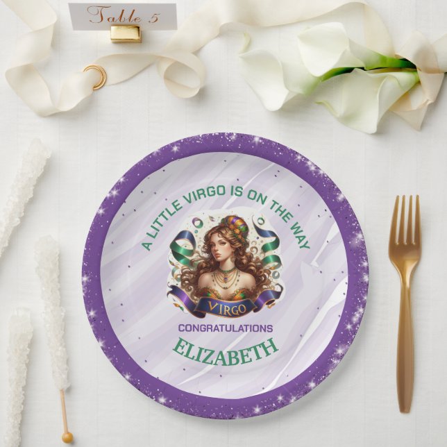 Virgo Zodiac Baby Shower Lavender and Green Pappteller (Hochzeit)