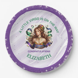 Virgo Zodiac Baby Shower Lavender and Green Pappteller