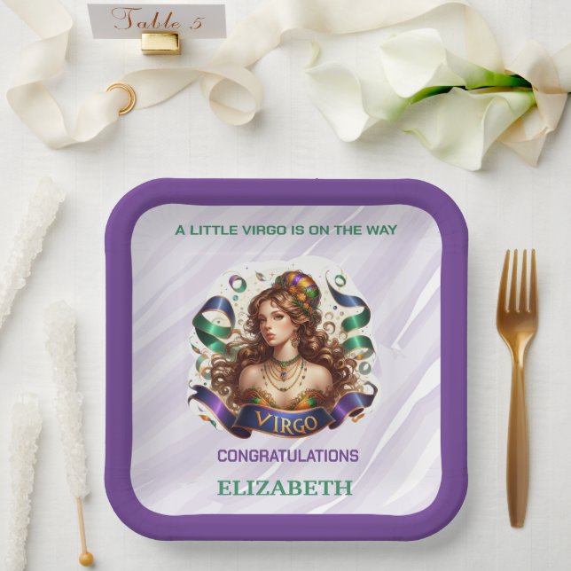 Virgo Zodiac Baby Shower Lavender and Green Pappteller (Hochzeit)