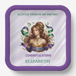Virgo Zodiac Baby Shower Lavender and Green Pappteller