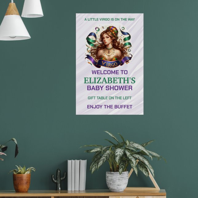 Virgo Zodiac Baby Shower Lavender and Green Poster (Wohnzimmer 1)