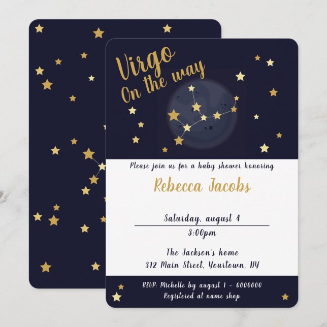 Virgo zodiac Babydusche Einladung (Vorne/Hinten)