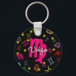 Virgo Zodiac Birthday Schlüsselanhänger<br><div class="desc">Geburtstagsgeschenke mit angesagter Illustration des Sternzeichens Virgo zodiac. Kann mit Namen und Geburtstagsdaten bearbeitet und personalisiert werden,  um einzigartige Geschenke zu erstellen.</div>