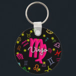 Virgo Zodiac Birthday Schlüsselanhänger<br><div class="desc">Geburtstagsgeschenke mit angesagter Illustration des Sternzeichens Virgo zodiac. Kann mit Namen und Geburtstagsdaten bearbeitet und personalisiert werden,  um einzigartige Geschenke zu erstellen.</div>