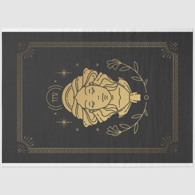 Virgo Zodiac Black und Gold Mystical Horoskop Seidenpapier (Vorderseite)