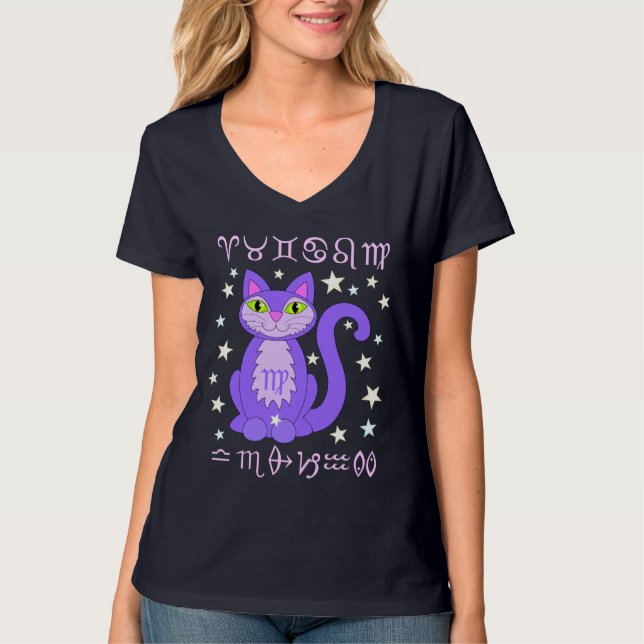 Virgo Zodiac Cat Kitty Stars Astrologie Shirt (Vorderseite)
