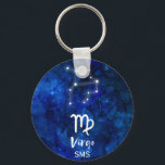 Virgo Zodiac Constellation Blue Galaxy Monogram Schlüsselanhänger<br><div class="desc">Virgo Zodiac Constellation Blue Galaxy Monogram Design mit trendigem Pinsel-Script-Schriftart, dunkelblau himmlischer Aquarellhintergrund-Textur, leuchtende Sternkonstellation und Maiden-Symbol. Modernes Astrologisches Geburtszeichen Horoskop, ist perfekt für jeden Jungfrau Geburtstag Vom 23. bis 22. August ! Mit optionalen Mit Monogramm Anfangsbuchstaben (oder Leerzeichen verlassen). Ein tolles Geschenk für Junge und Mädchen, Familienmitglieder, Teens, Ehefrau,...</div>