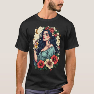 Virgo Zodiac Design - Blumenmädchen mit Goldene Sp T-Shirt