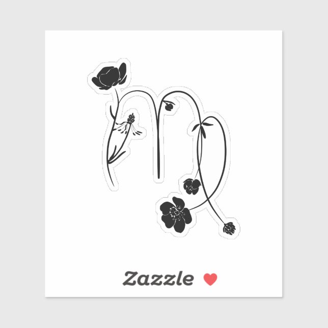 Virgo zodiac Geburt Blume Schwarz Chic modern Aufkleber (Blatt)