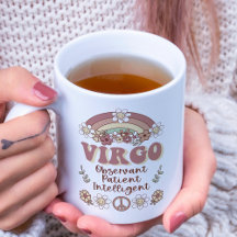 Virgo Zodiac Groovy Retro Floral Rainbow