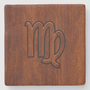 Virgo Zodiac in Mahogany wood style Steinuntersetzer