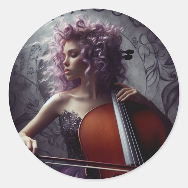 Virgo Zodiac Musician Cello Runder Aufkleber (Vorderseite)