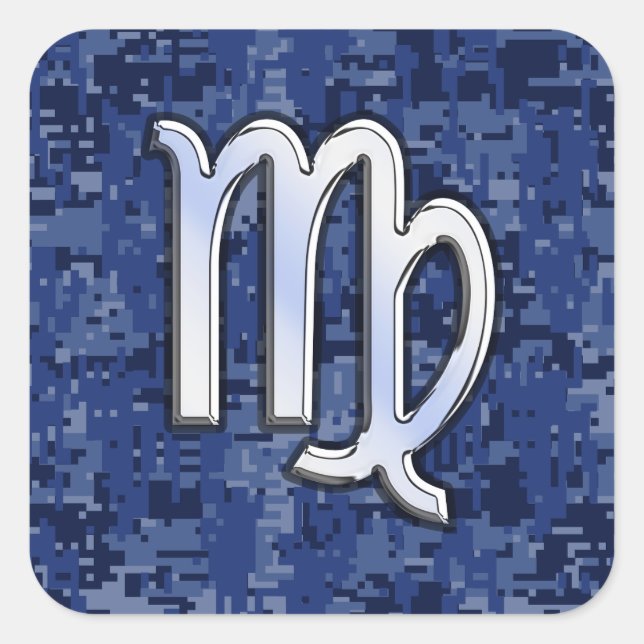 Virgo Zodiac Sign auf Blue Digital Camouflage Quadratischer Aufkleber (Vorderseite)