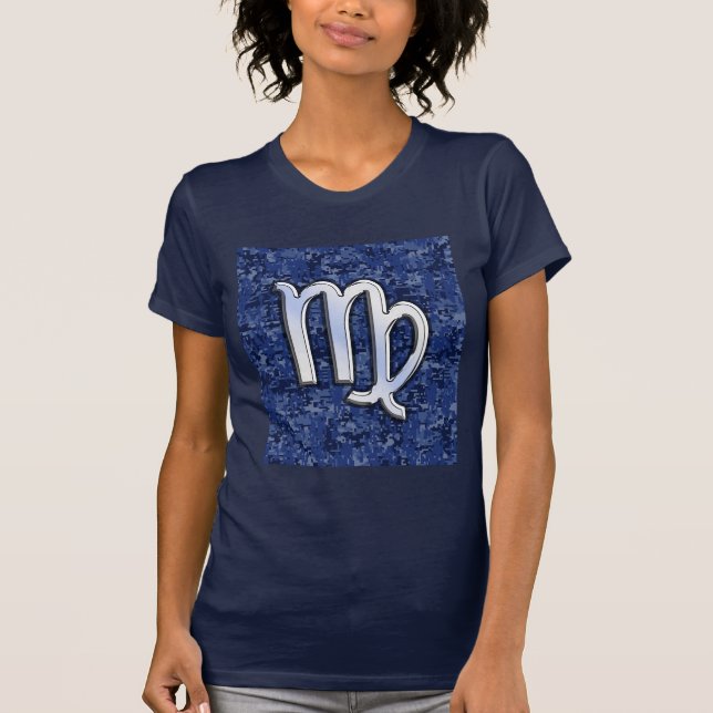 Virgo Zodiac Sign auf Blue Digital Camouflage T-Shirt (Vorderseite)