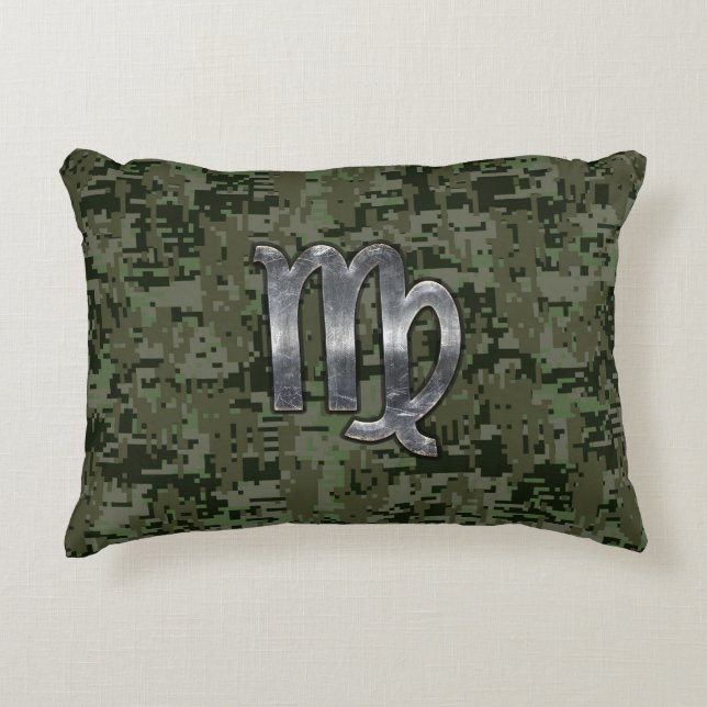 Virgo Zodiac Sign auf der grünen digitalen Camoufl Dekokissen (Vorderseite)