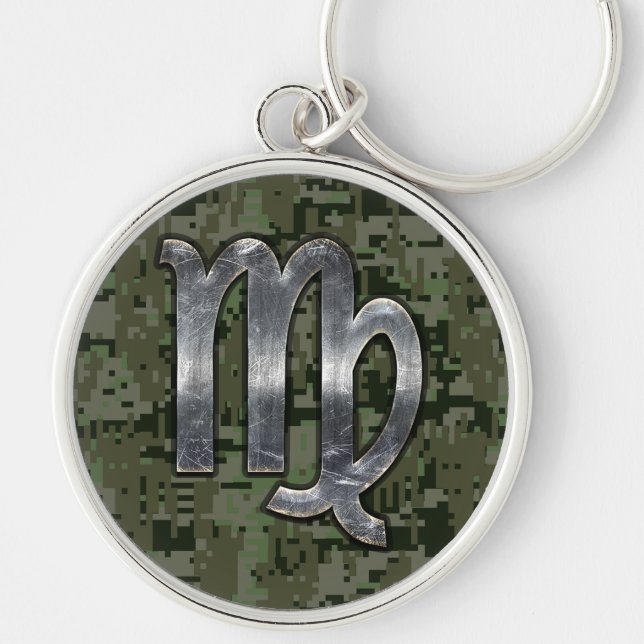 Virgo Zodiac Sign auf Green Digital Camouflage Dek Schlüsselanhänger (Vorne)