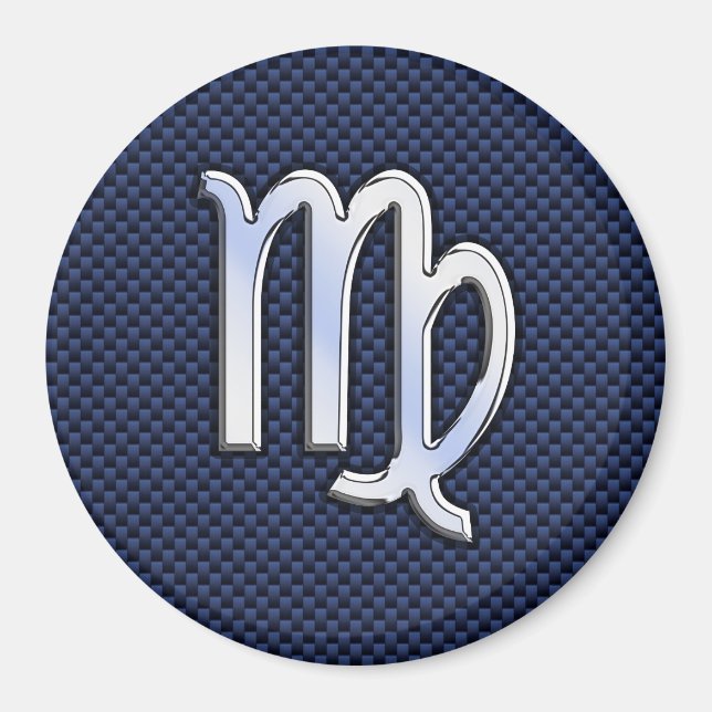 Virgo Zodiac Sign auf Navy Blue Carbon Fibre Print Magnet (Vorne)
