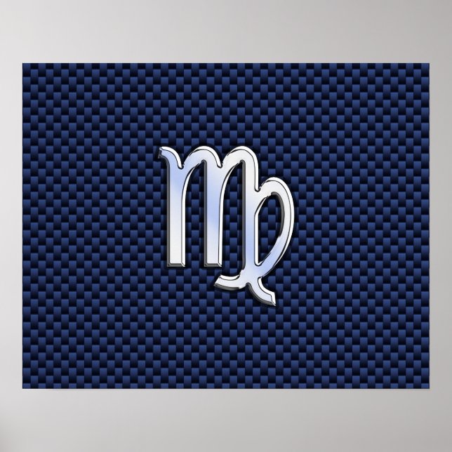 Virgo Zodiac Sign auf Navy Blue Carbon Fibre Print Poster (Vorne)