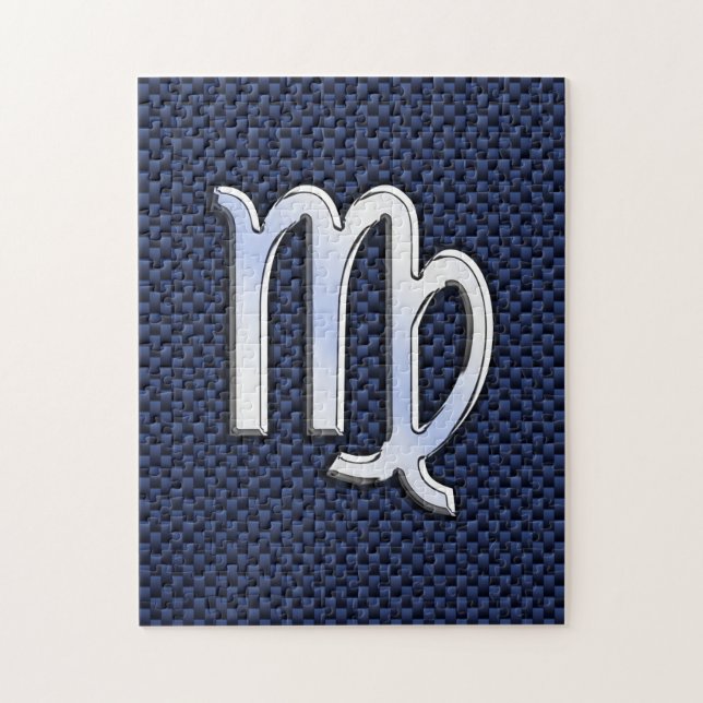 Virgo Zodiac Sign auf Navy Blue Carbon Fibre Style (Vertikal)