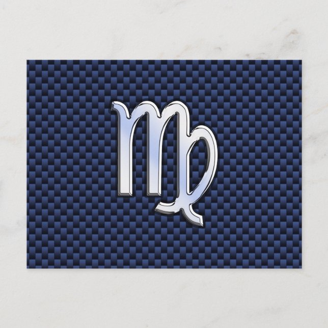 Virgo Zodiac Sign auf Navy Blue Carbon Fibre Style Postkarte (Vorderseite)