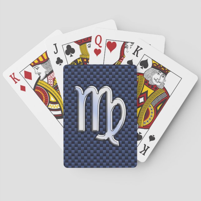 Virgo Zodiac Sign auf Navy Blue Carbon Fibre Style Spielkarten (Rückseite)